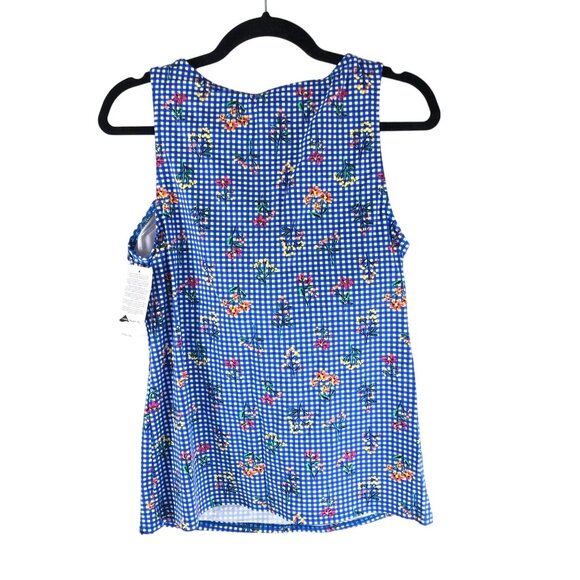 Lands End Chlorine Resist High Neck UPF 50 Modest Tankini Top Blue Checker 2 - Picture 2 of 3
